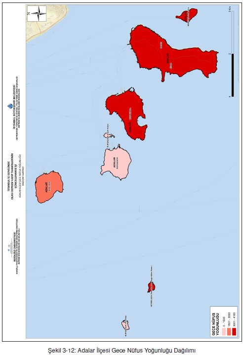 Adalar deprem risk haritası , Adalar İlçesi Gece Nüfus Yoğunluğu Dağılımı