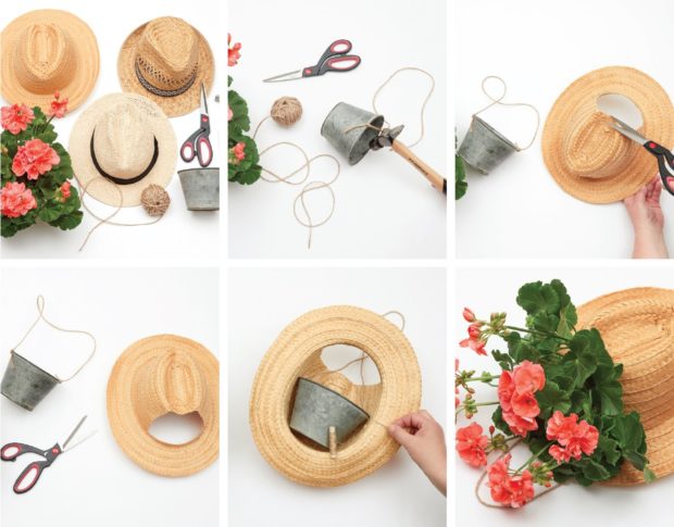 How to make a flower pot out of a straw hat